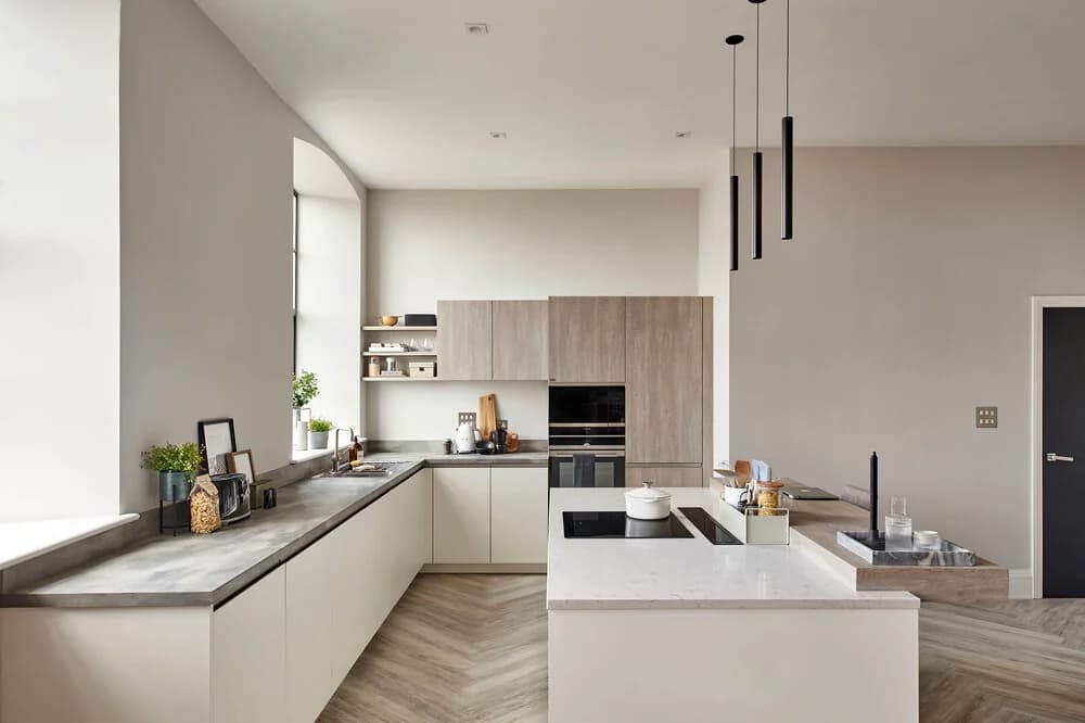 Bath Street Lofts, Birmingham: a kitchen and island
